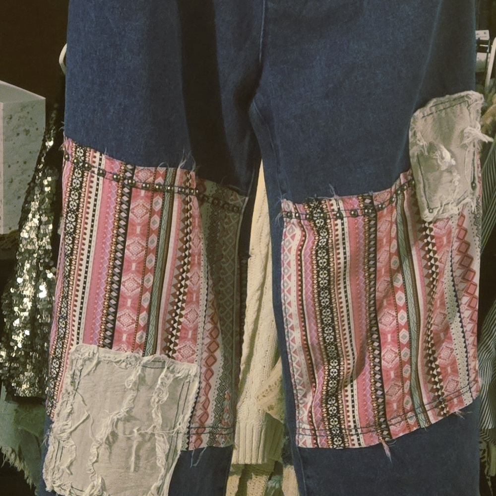 POL Blue and Pink Patchwork Flare Pants - image 3